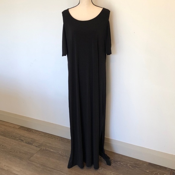 Chicos Cold shoulder maxi dress black size  3 slit on one side elbow sleeves - Picture 10 of 10